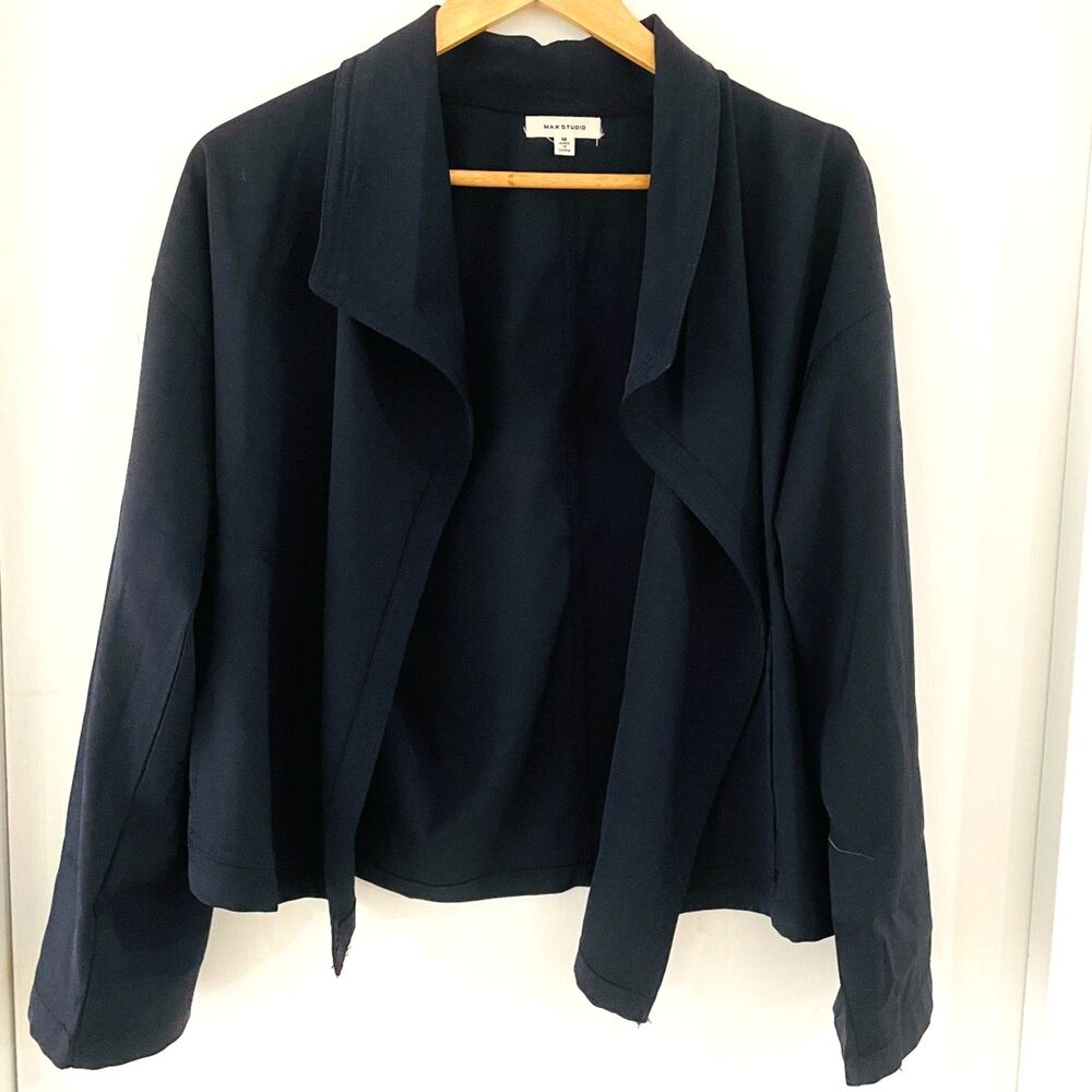 Max Studio Women's Size M Navy Blue Open Front Cardigan Long Sleeve Pockets